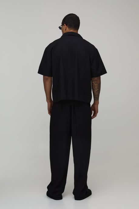 Oversized Boxy Fit Short Sleeve Linen Blend Shirt - Image 2