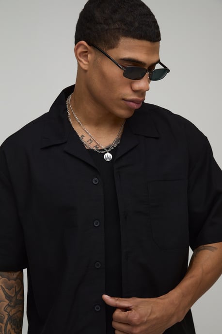 Oversized Boxy Fit Short Sleeve Linen Blend Shirt - Image 3