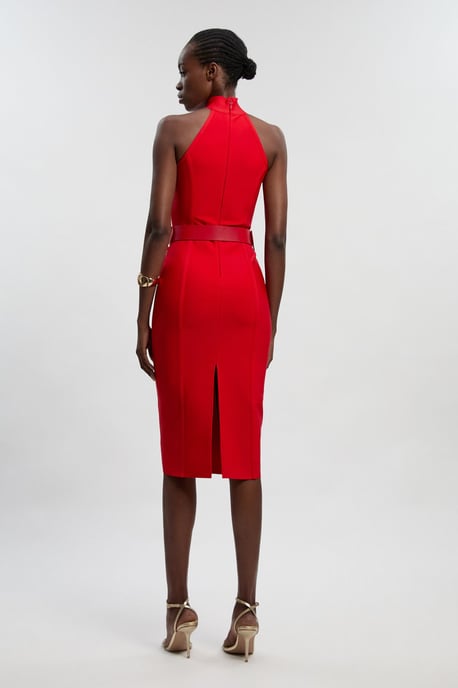 Bandage High Neck Buckle Trim Midi Dress - Image 4