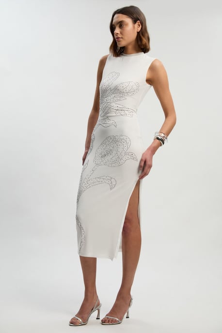 Placed Embellished Floral Mesh Jersey Midi Dress - Image 1
