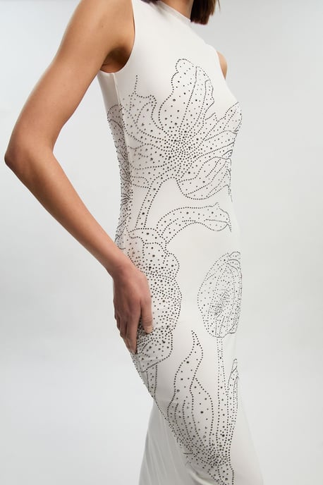 Placed Embellished Floral Mesh Jersey Midi Dress - Image 3