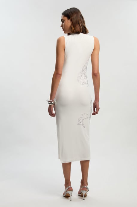 Placed Embellished Floral Mesh Jersey Midi Dress - Image 4