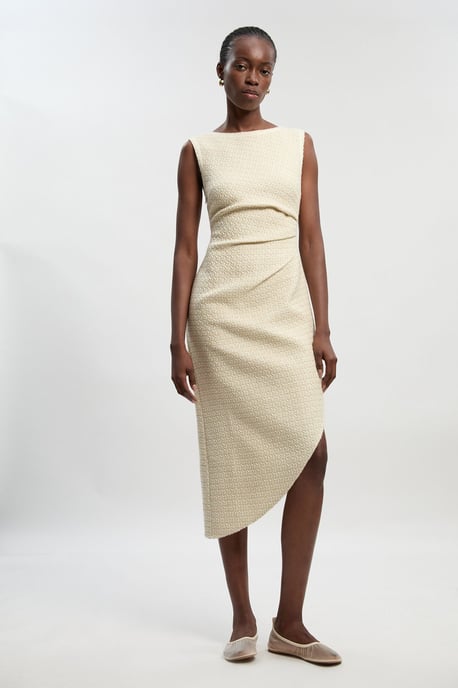 Boucle Tailored Ruched Detail Midi Dress - Image 1