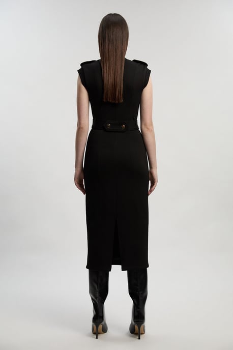 Ponte Trim Belt Detail Midi Pencil Dress - Image 4