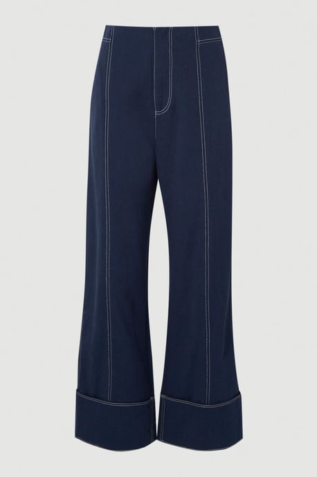Petite Tencel Cotton Contrast Stitch Woven Straight Leg Trouser - Image 4