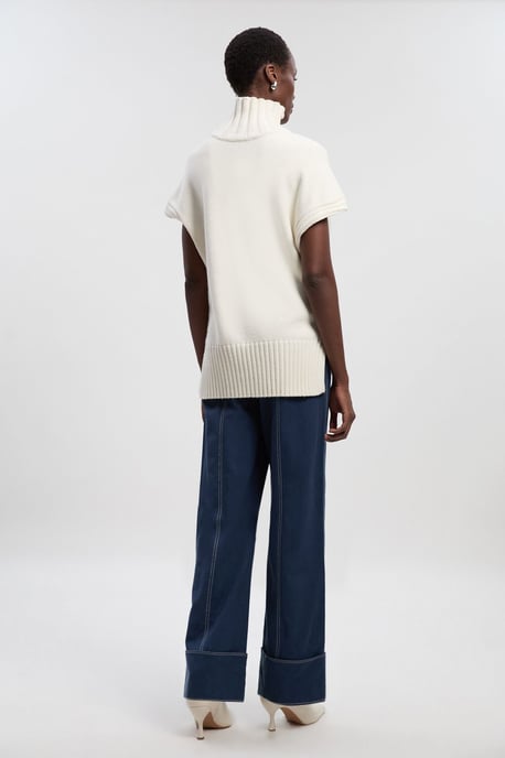 Petite Tencel Cotton Contrast Stitch Woven Straight Leg Trouser - Image 5