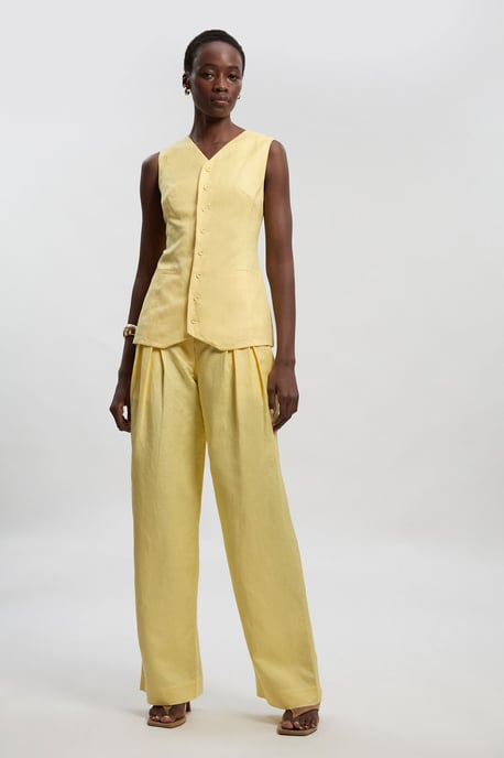 Viscose Linen Pleat And Pocket Detail Woven Straight Leg Trouser - Image 1