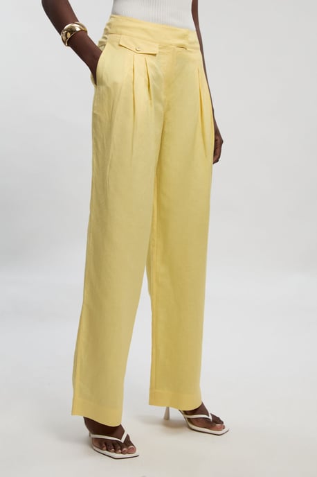 Viscose Linen Pleat And Pocket Detail Woven Straight Leg Trouser - Image 2