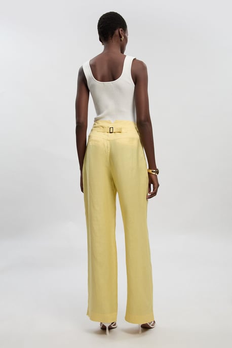 Viscose Linen Pleat And Pocket Detail Woven Straight Leg Trouser - Image 4