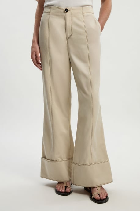 Petite Tencel Cotton Contrast Stitch Woven Straight Leg Trouser - Image 1