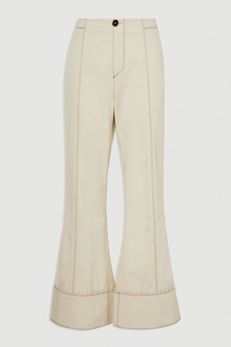 Petite Tencel Cotton Contrast Stitch Woven Straight Leg Trouser - Image 4