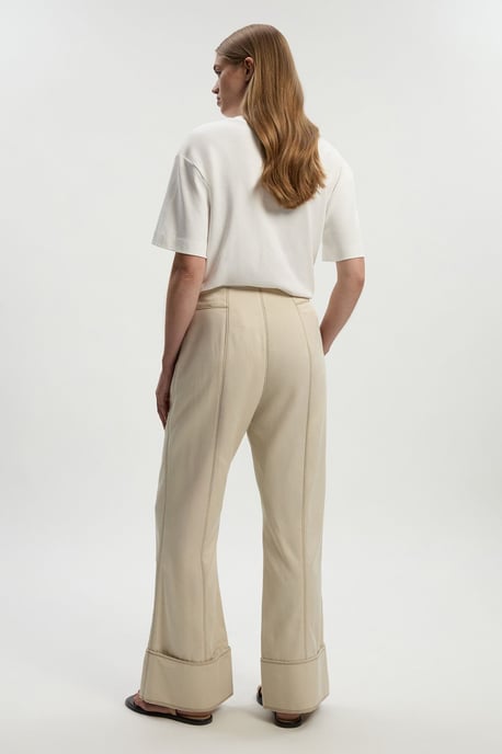 Petite Tencel Cotton Contrast Stitch Woven Straight Leg Trouser - Image 5