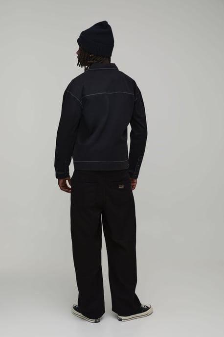 Regular Fit Contrast Stitch Twill Boxy Overshirt - Image 2