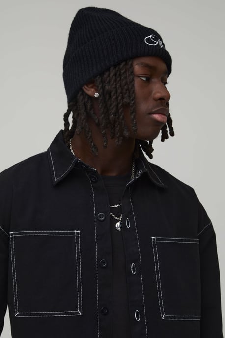 Regular Fit Contrast Stitch Twill Boxy Overshirt - Image 3