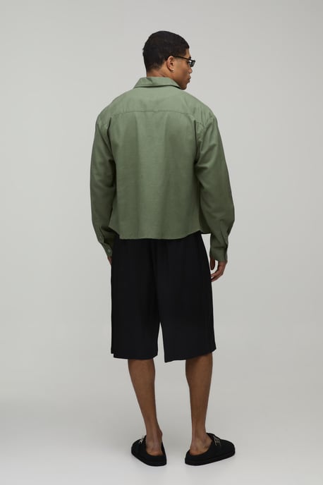Oversized Boxy Long Sleeve Linen Blend Shirt - Image 2
