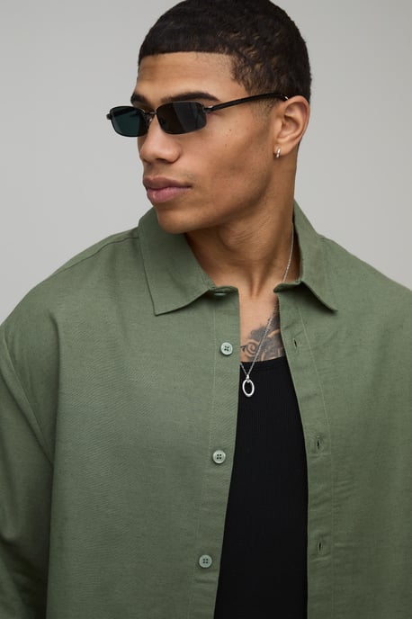 Oversized Boxy Long Sleeve Linen Blend Shirt - Image 3