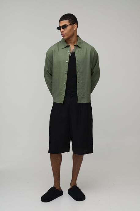 Oversized Boxy Long Sleeve Linen Blend Shirt - Image 4