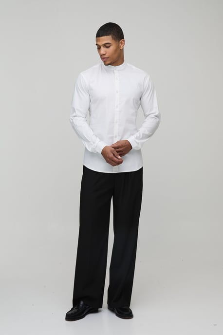 Slim Fit Grandad Collar Cotton Shirt - Image 4