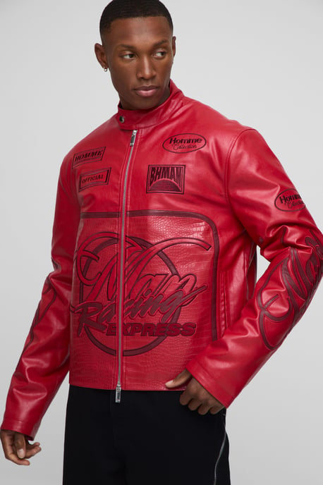 Regular Fit Man Racing PU Biker Jacket - Image 3