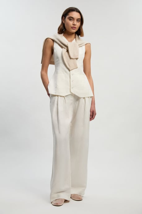 Viscose Linen Woven Longline Waistcoat - Image 2