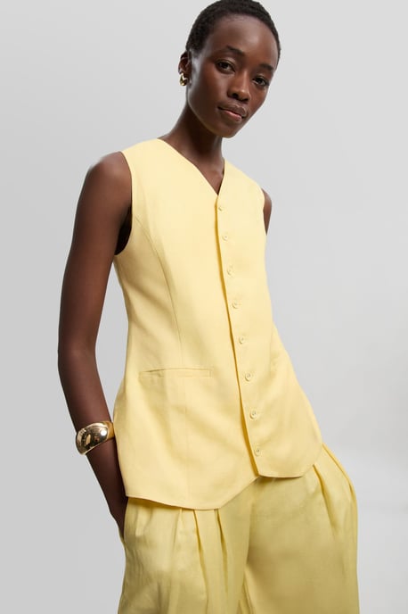Viscose Linen Woven Longline Waistcoat - Image 1