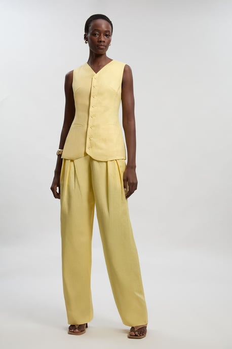 Viscose Linen Woven Longline Waistcoat - Image 2
