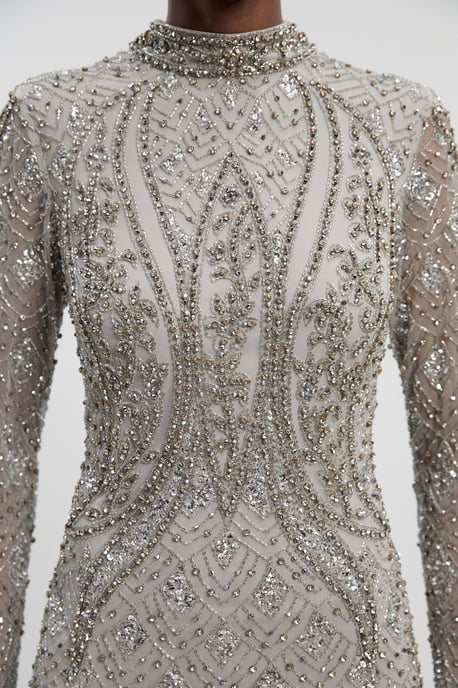 Crystal Embellished Long Sleeve Woven Maxi Dress - Image 3