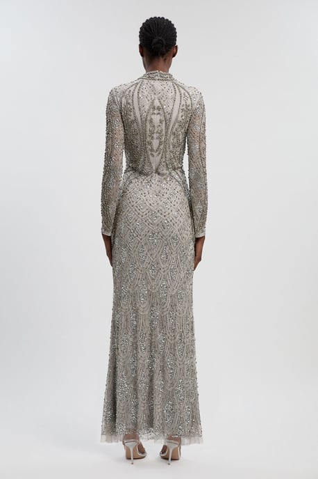Crystal Embellished Long Sleeve Woven Maxi Dress - Image 5