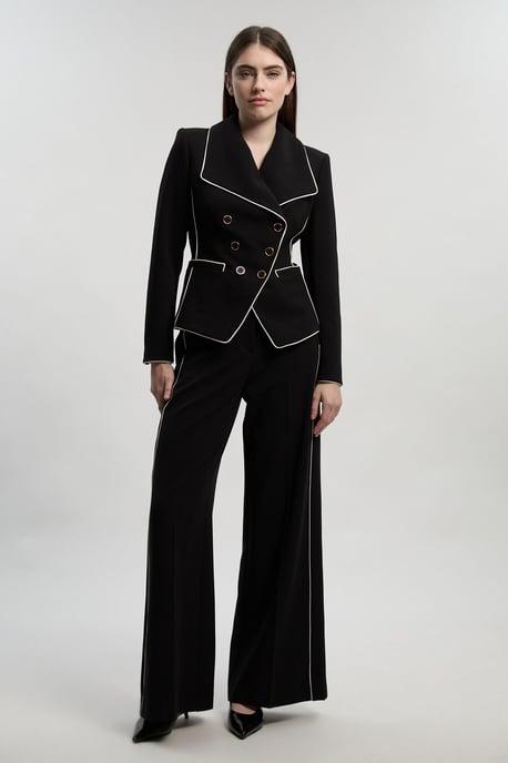 Compact Stretch Contrast Tipped Wide Leg Tailored Trouser - Image 1