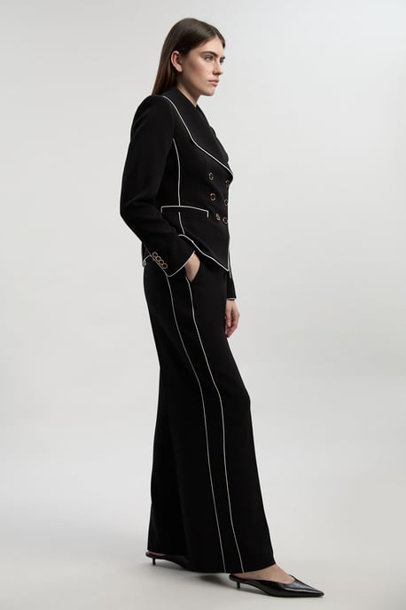 Compact Stretch Contrast Tipped Wide Leg Tailored Trouser - Image 2