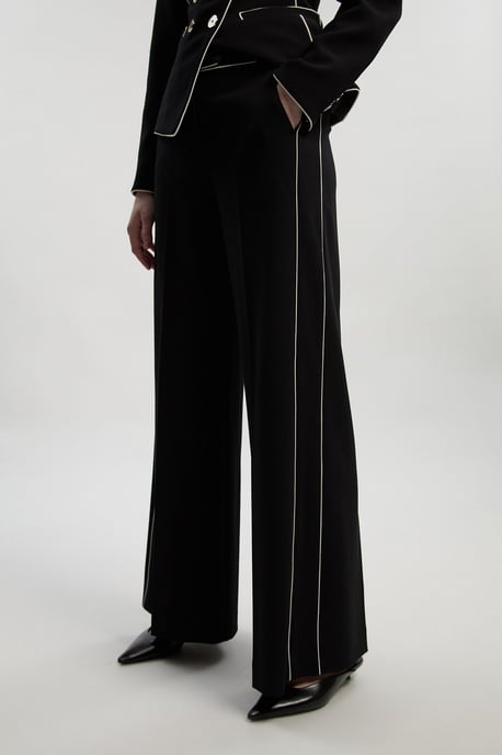 Compact Stretch Contrast Tipped Wide Leg Tailored Trouser - Image 3
