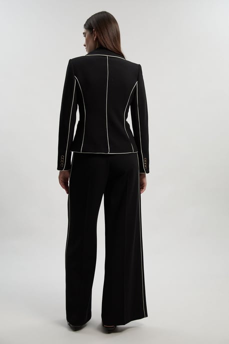 Compact Stretch Contrast Tipped Wide Leg Tailored Trouser - Image 4