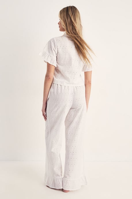 Broderie Tie Front Ruffle Trouser Pajama Set - Image 4