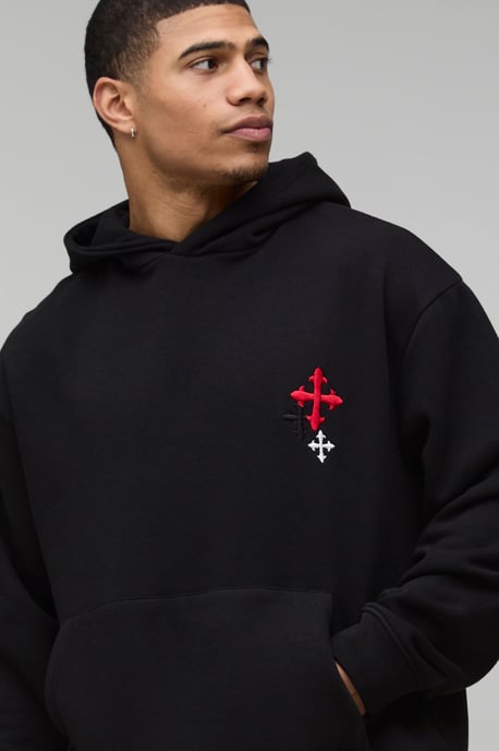 Oversized Embroidered Cross Hooded Tracksuit - Image 3