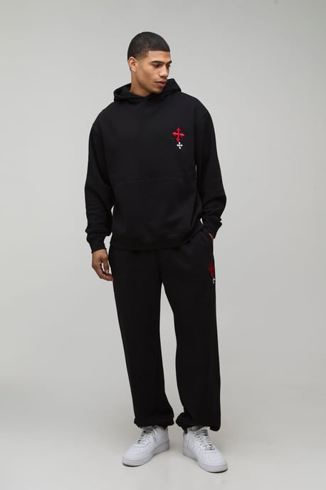 Oversized Embroidered Cross Hooded Tracksuit - Image 4