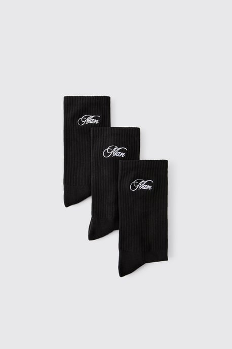 3 Pack MAN Script Embroidered Socks - Image 4