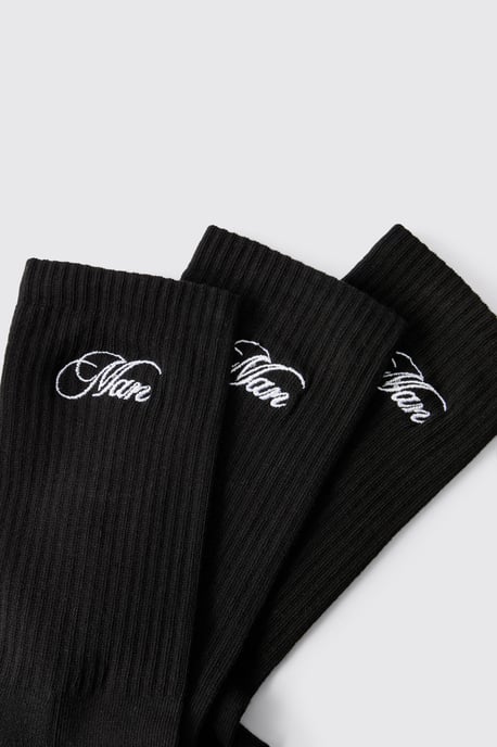 3 Pack MAN Script Embroidered Socks - Image 5