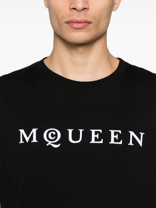 Flocked Logo T-Shirt in Black - Image 4