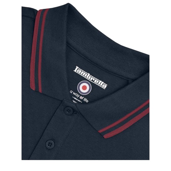 Lambretta Heren Twin Tip Groot & Lang Poloshirt (Donker marine/Bourgondië) - Image 4