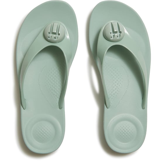 Fitflop iQushion Glossy-Button Polyurethane Women's Mint Whisper Flip Flops - Image 3
