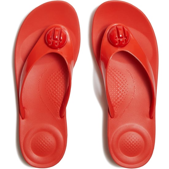 Fitflop iQushion Glossy-Button Polyurethane Women's Cherry Tomato Flip Flops - Image 3