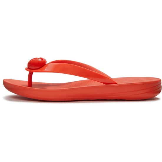 Fitflop iQushion Glossy-Button Polyurethane Women's Cherry Tomato Flip Flops - Image 4