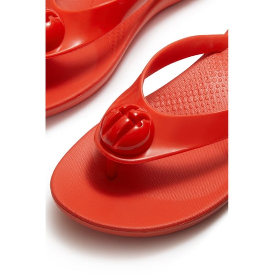 Fitflop iQushion Glossy-Button Polyurethane Women's Cherry Tomato Flip Flops - Image 5