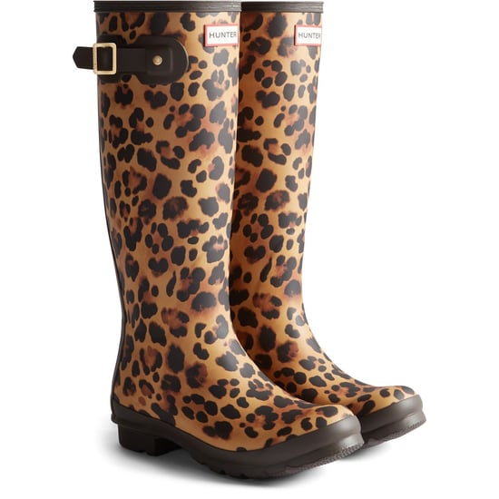 Hunter Womens Original Tall Leopard Boot Rubber Women's Leopard Print/Chocolate Brown Wellington Boots - Image 1