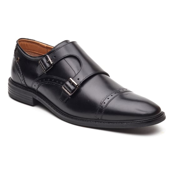 Base London Henley Monk Leather Men's Black Double Monk Shoes - Image 1