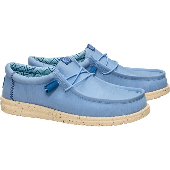 HEYDUDE Wally Stretch Canvas Textile Men's Faded Denim/Boulder Tan Loafers - Image 3