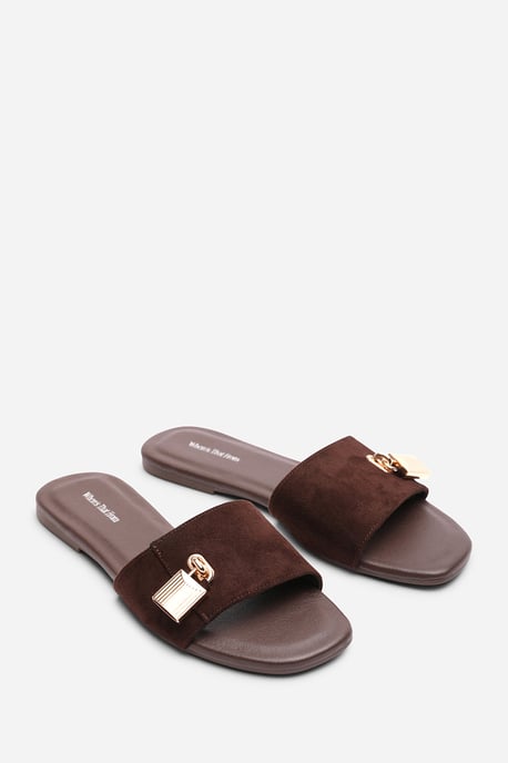 Where's That From Womens 'Solana' Gold Trim Flat Suede Slide On Sandal - Image 4