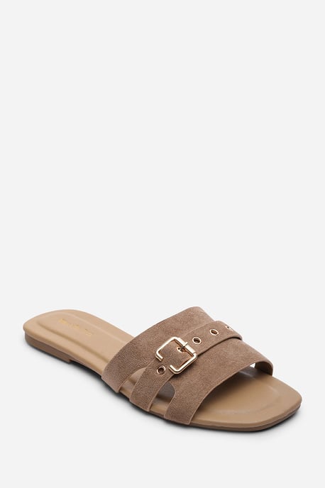 Where's That From Womens 'Alvita' Buckle Slide on Flat Suede Sandal - Image 3