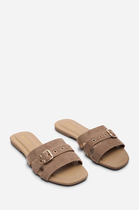 Where's That From Womens 'Alvita' Buckle Slide on Flat Suede Sandal - Image 4
