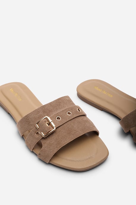 Where's That From Womens 'Alvita' Buckle Slide on Flat Suede Sandal - Image 5